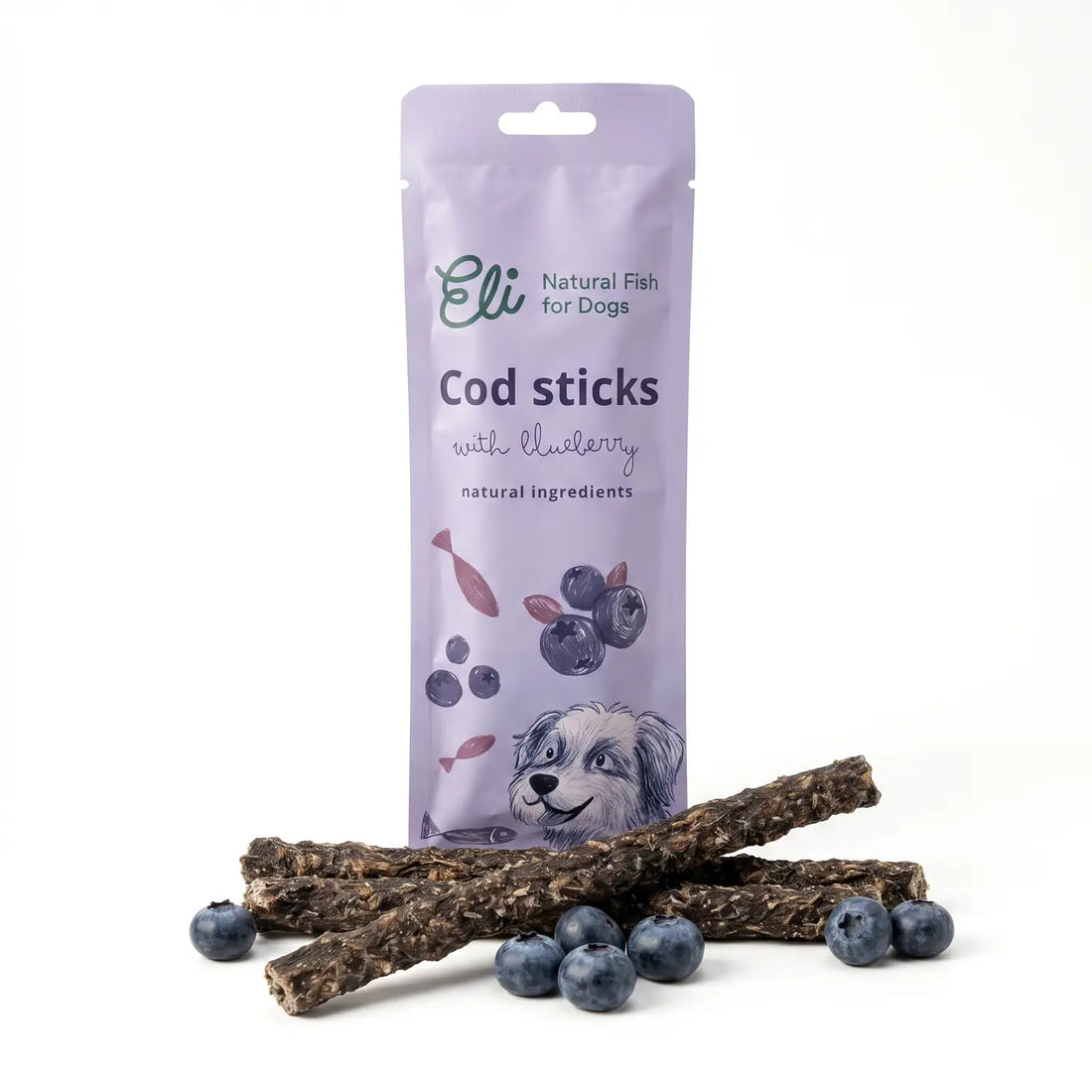 Dried Cod Sticks with Blueberries