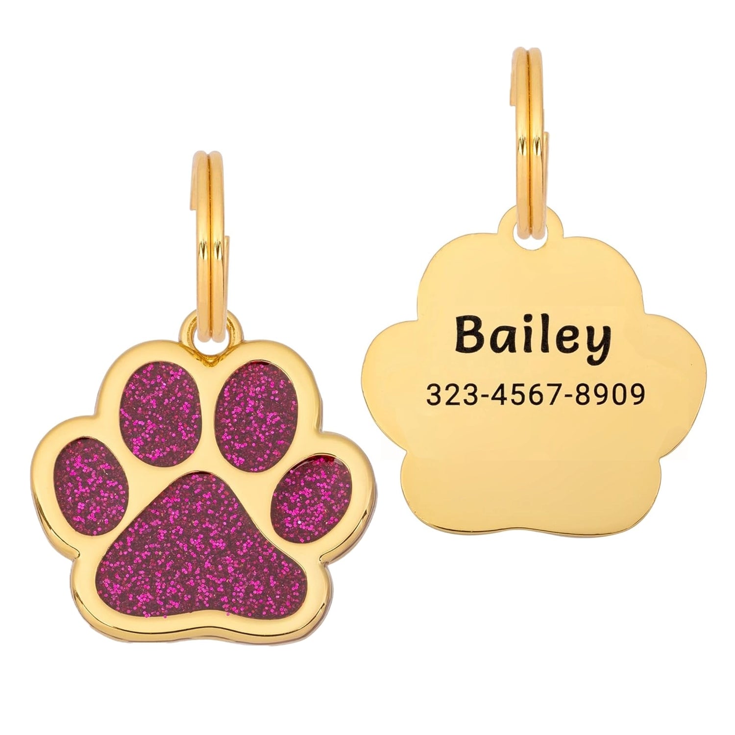 Glitter Paw Dog Tag - Fuchsia