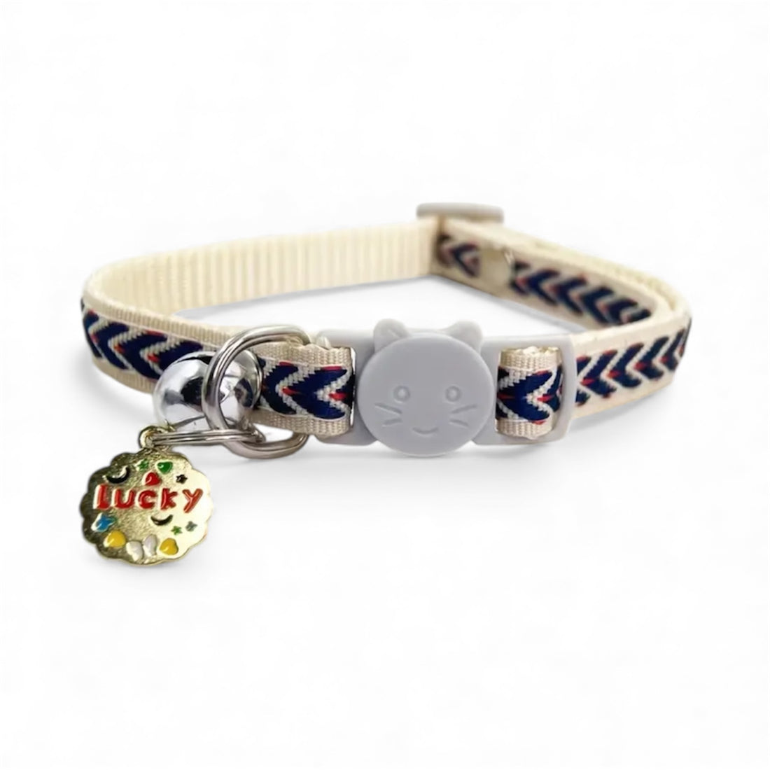 Adjustable Collar with Bell | Navy Chevron