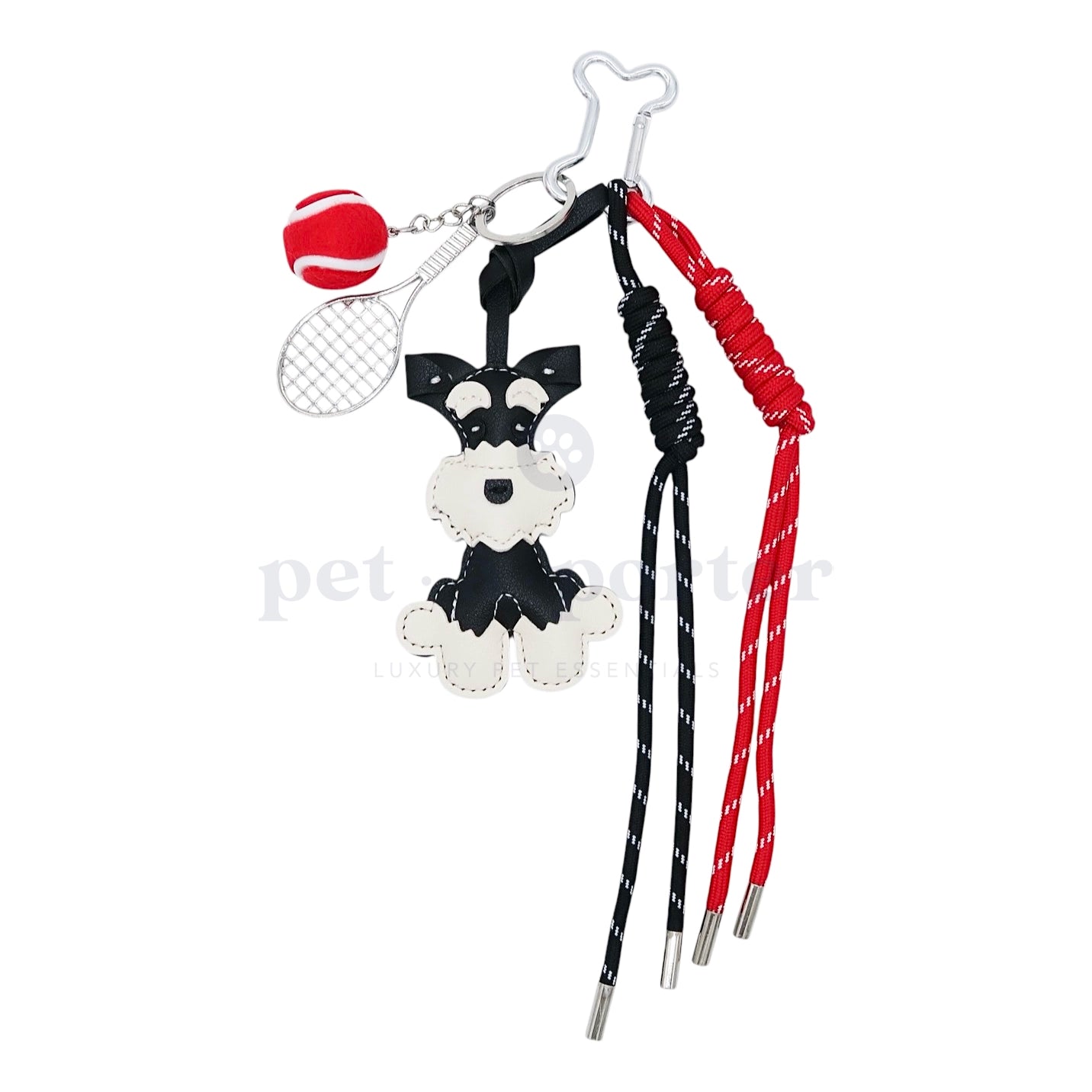 Schnauzer Bag Charm - Black Red Tennis