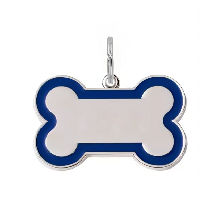 Silver Bone Dog Tag - Blue