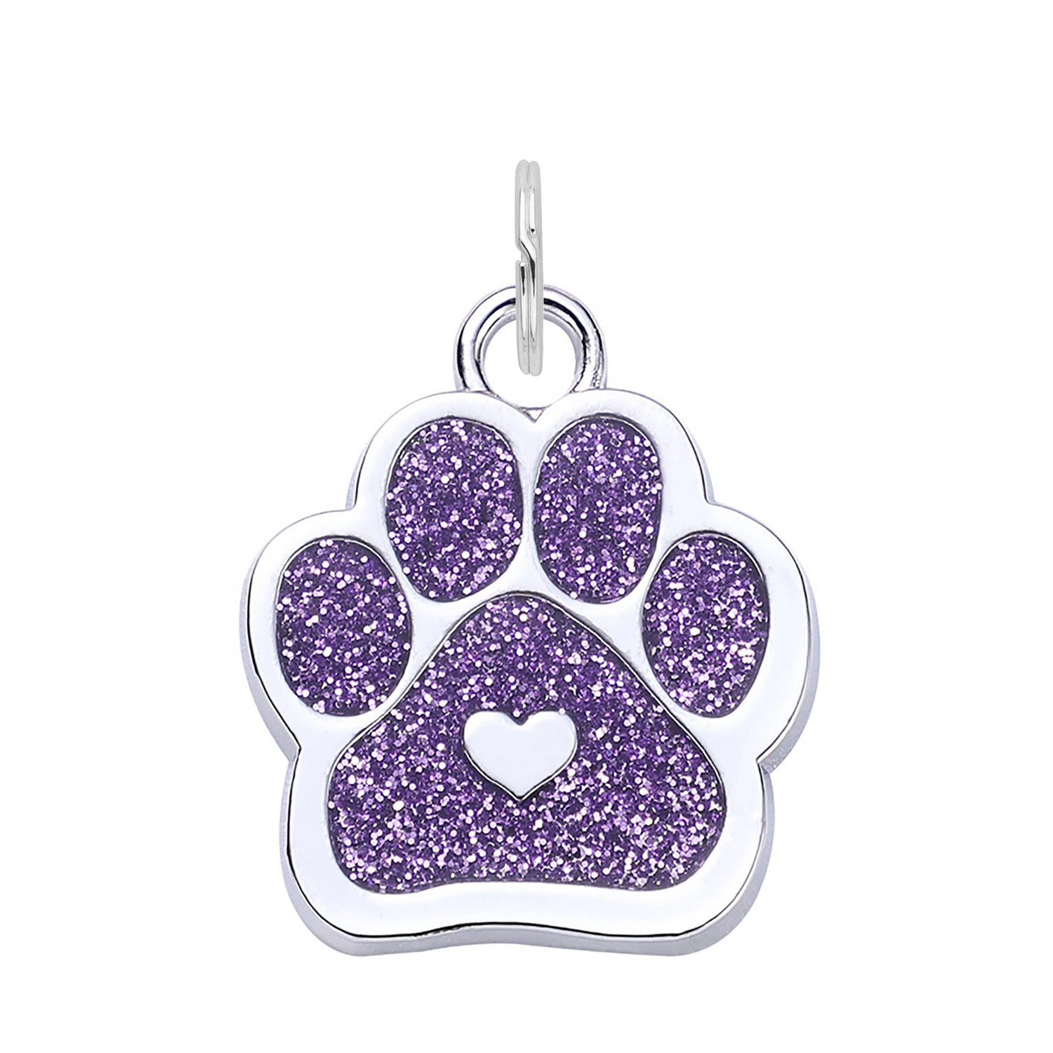 Silver Glitter Paw Dog Tag - Purple