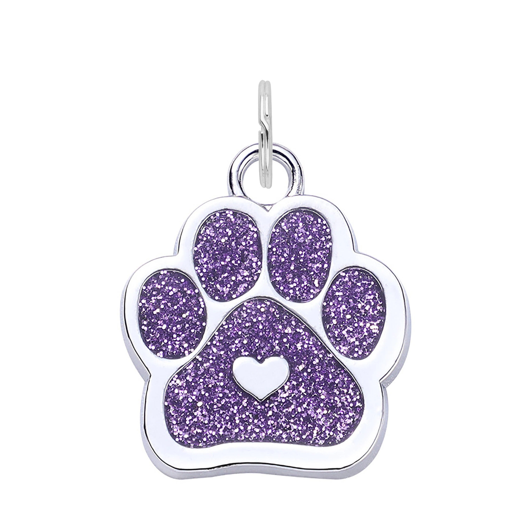 Silver Glitter Paw Dog Tag - Purple