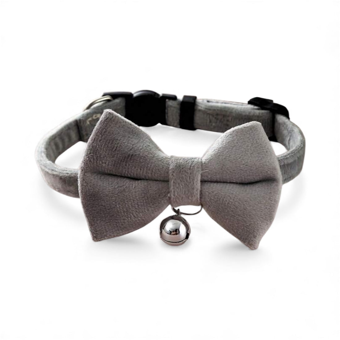 Adjustable Collar with Bell | Grey Velvet