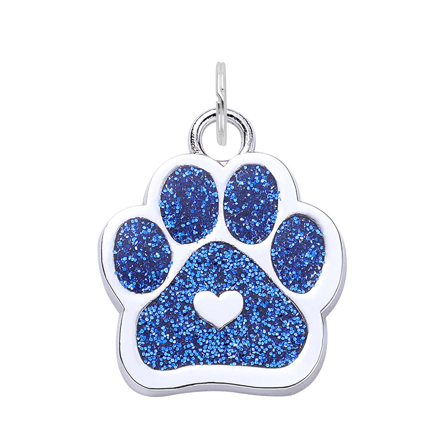 Silver Glitter Paw Dog Tag - Blue