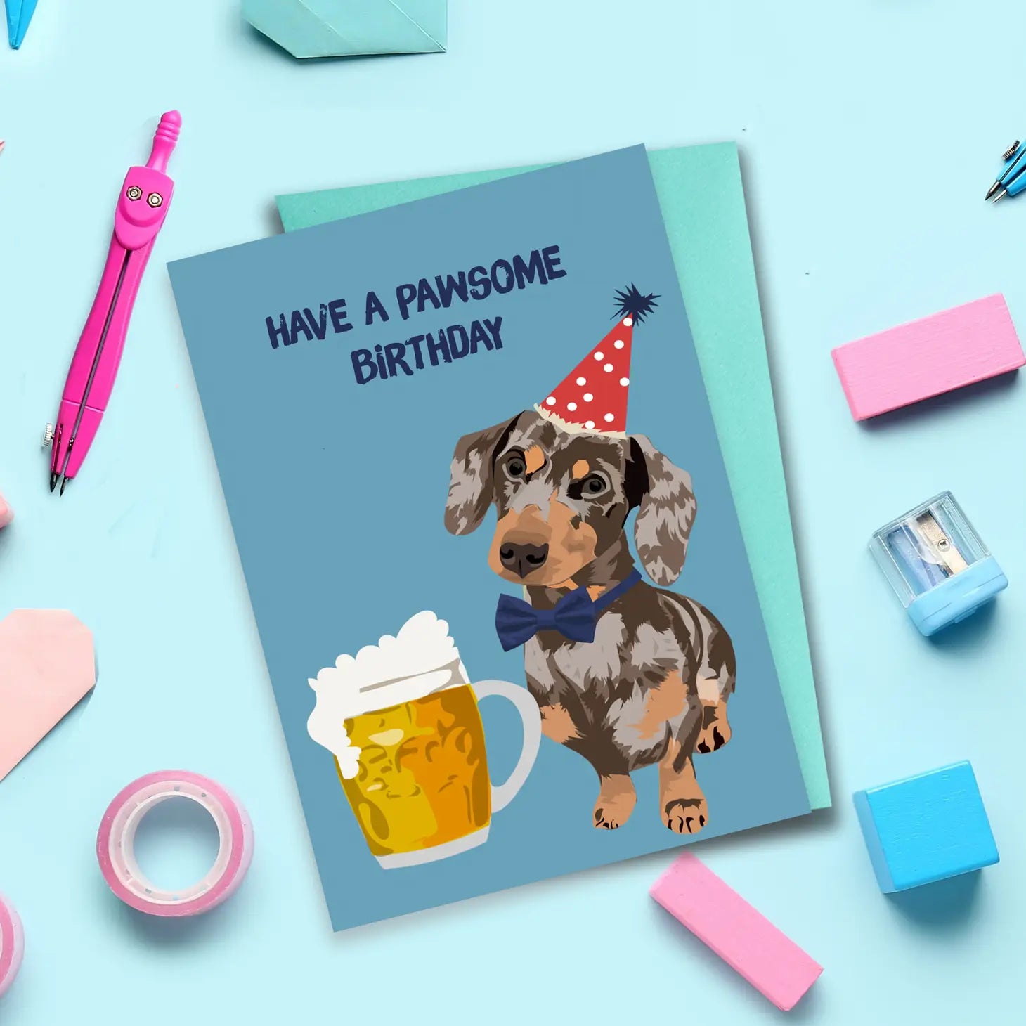 Tarjeta de cumpleaños con salchicha para perro