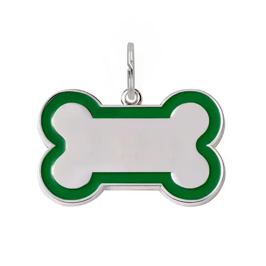 Silver Bone Dog Tag - Green