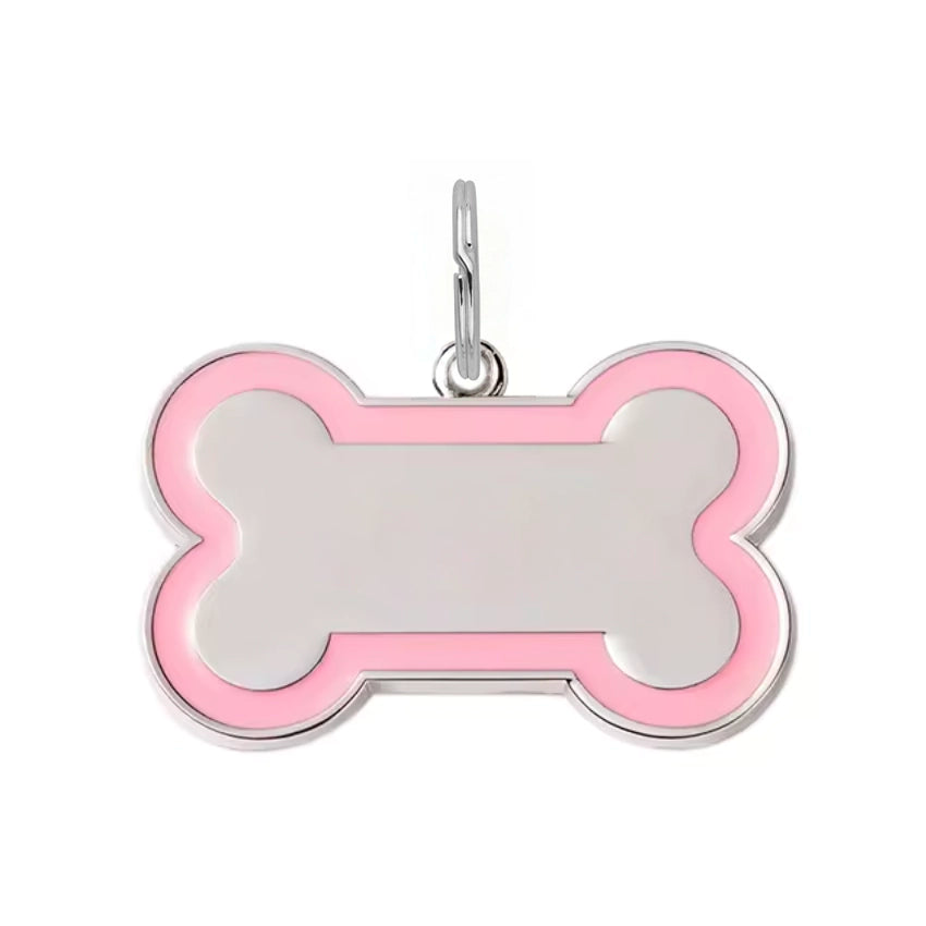 Silver Bone Dog Tag - Pink