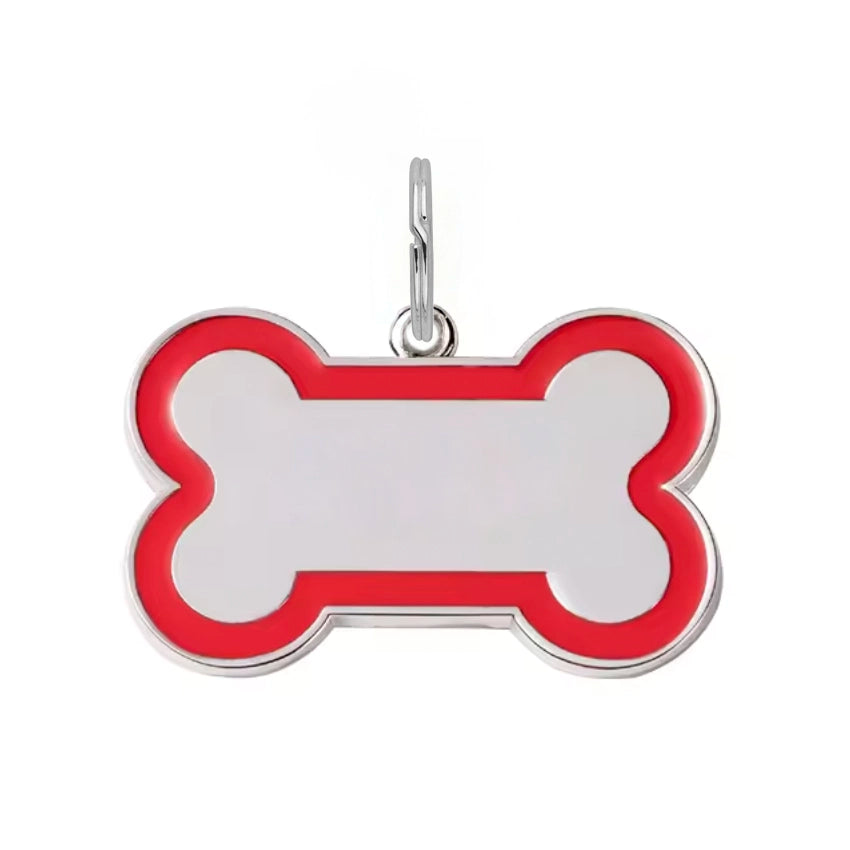 Silver Bone Dog Tag - Red