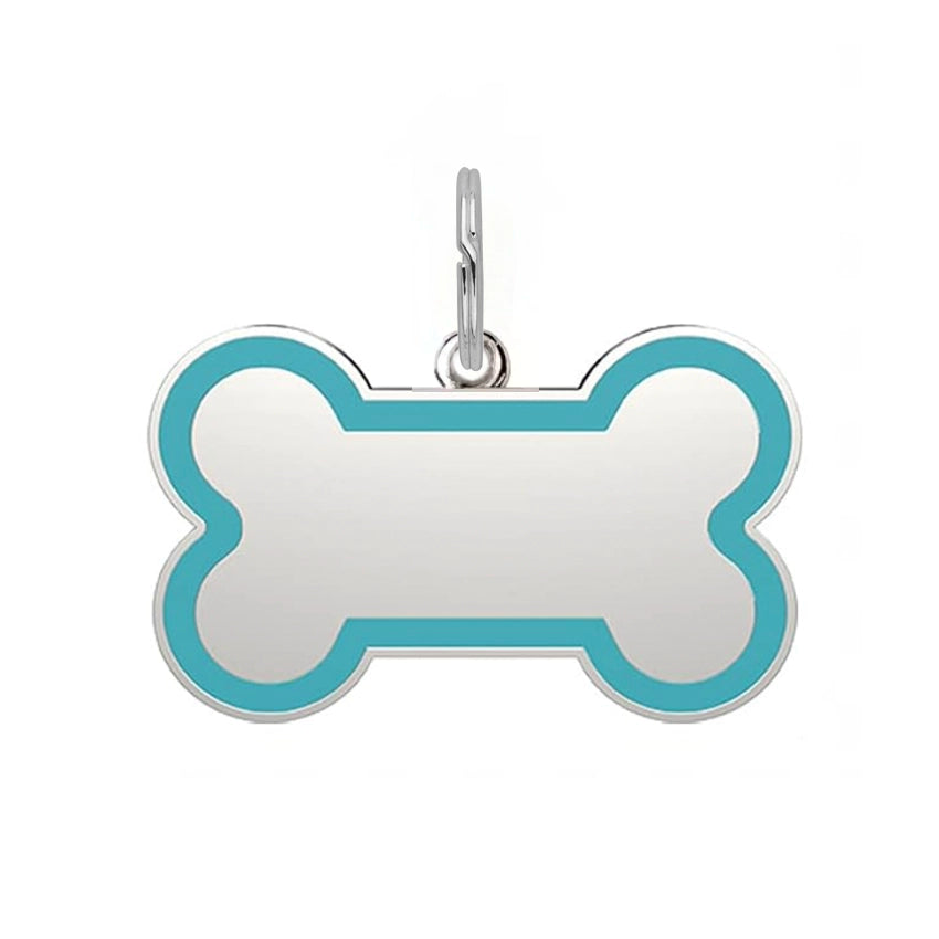 Silver Bone Dog Tag - Turquoise