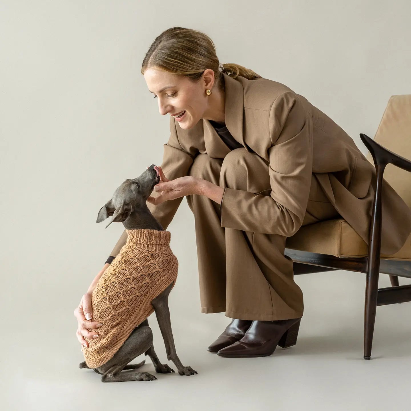 Camel Lattice Alpaca Sweater