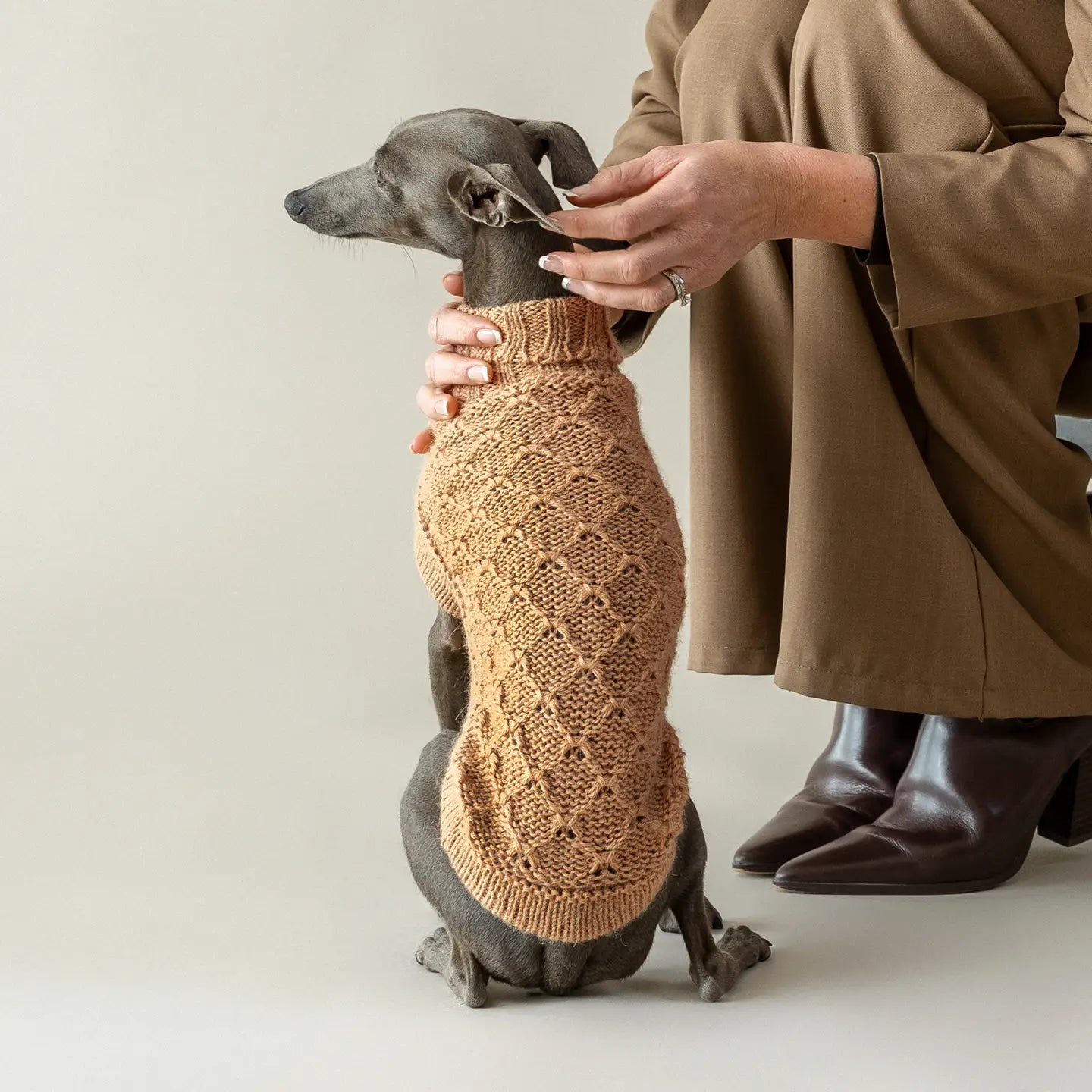 Camel Lattice Alpaca Sweater