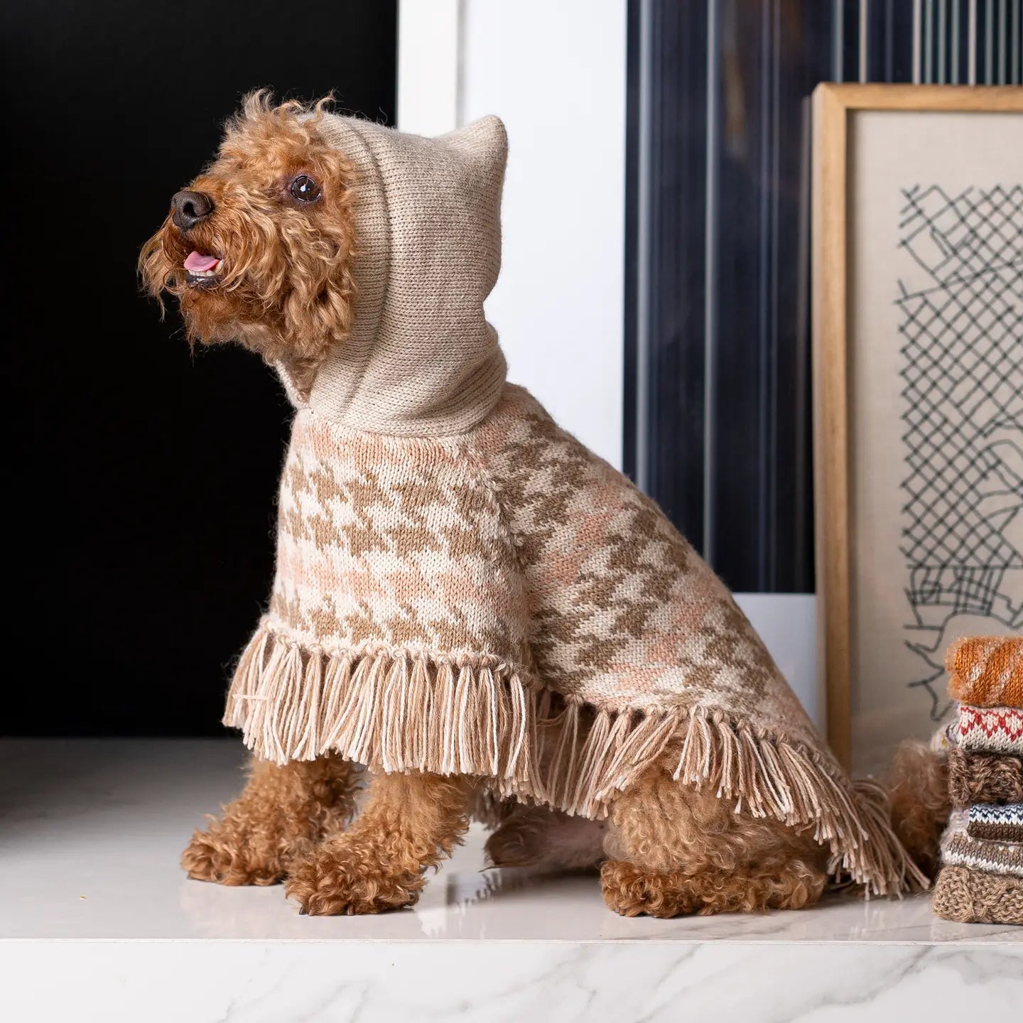 Soft Houndstooth Alpaca Poncho