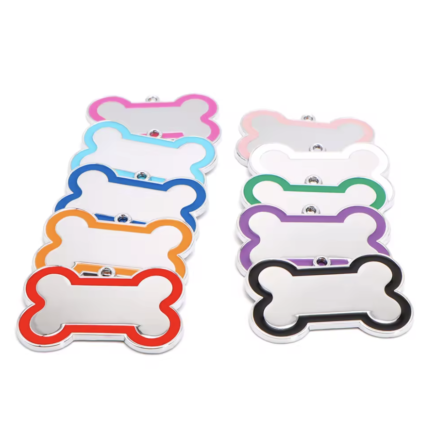 Silver Bone Dog Tag - Pink