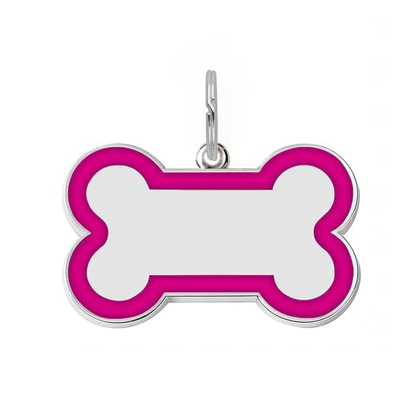 Silver Bone Dog Tag - Fuchsia