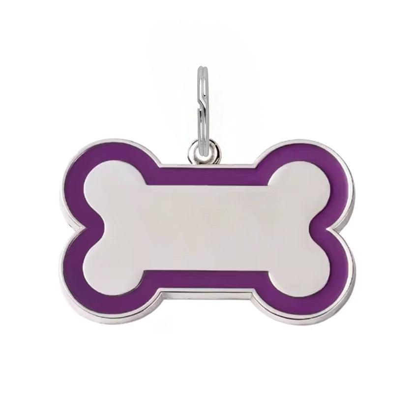 Silver Bone Dog Tag - Purple