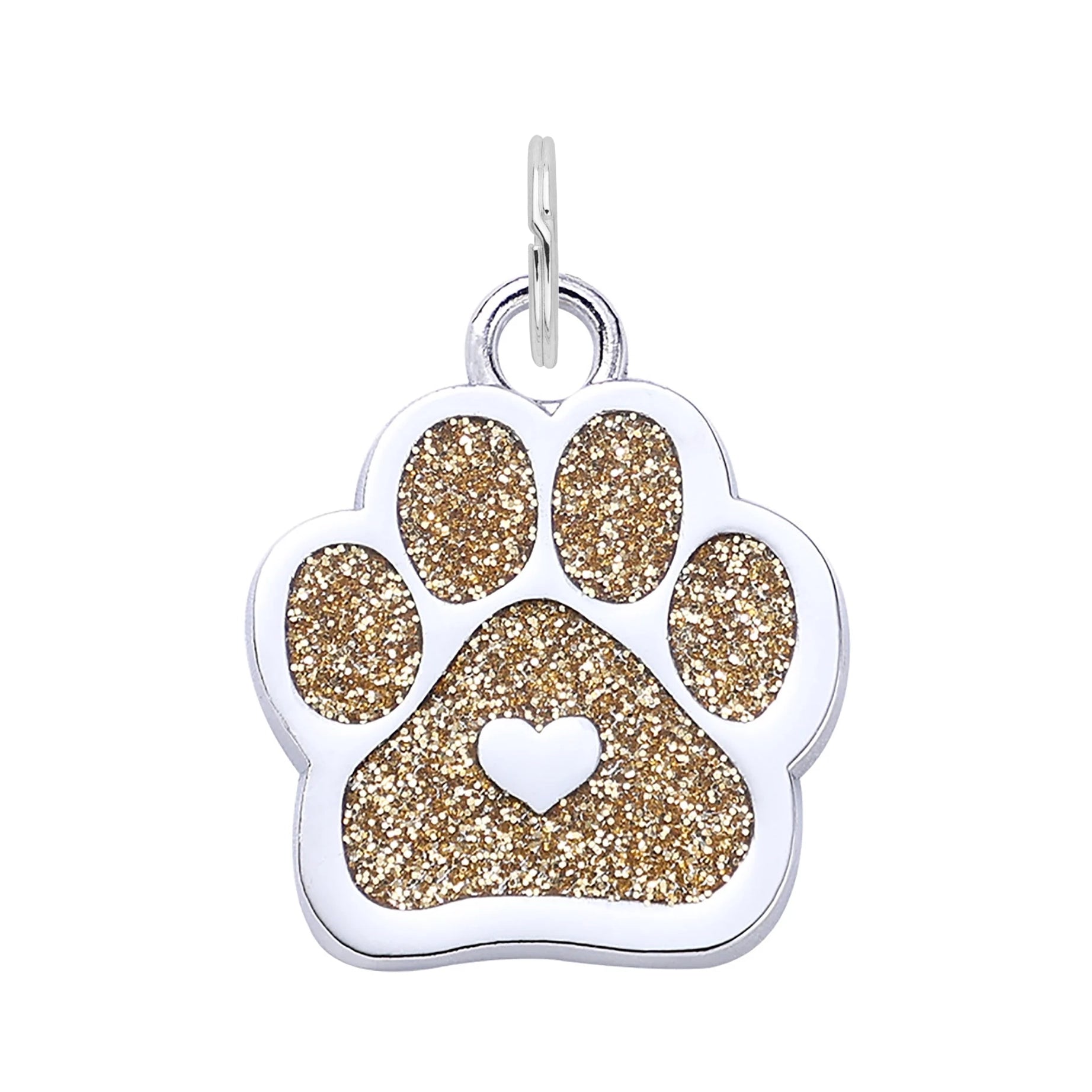 Silver Glitter Paw Dog Tag - Gold