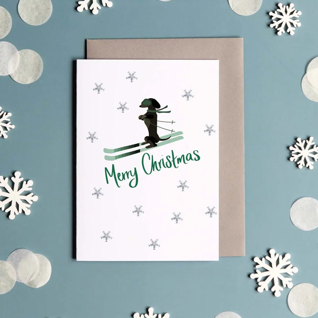 Skiing Sausage Dog Christmas Card