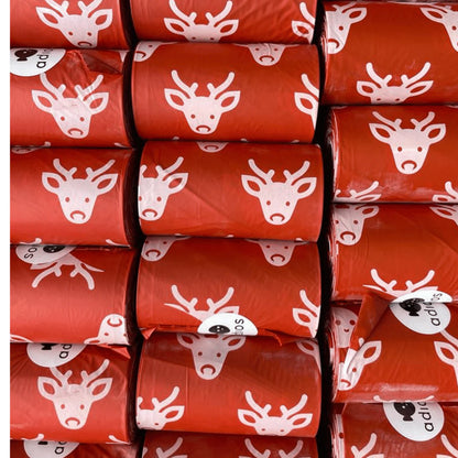 Compostable Dog Poo Bags - 4 Rolls Reindeer Red