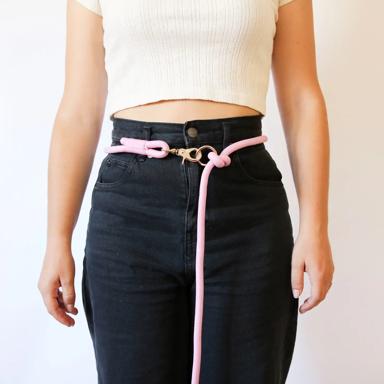 Hands Free Braided Rope Leash - Baby Pink