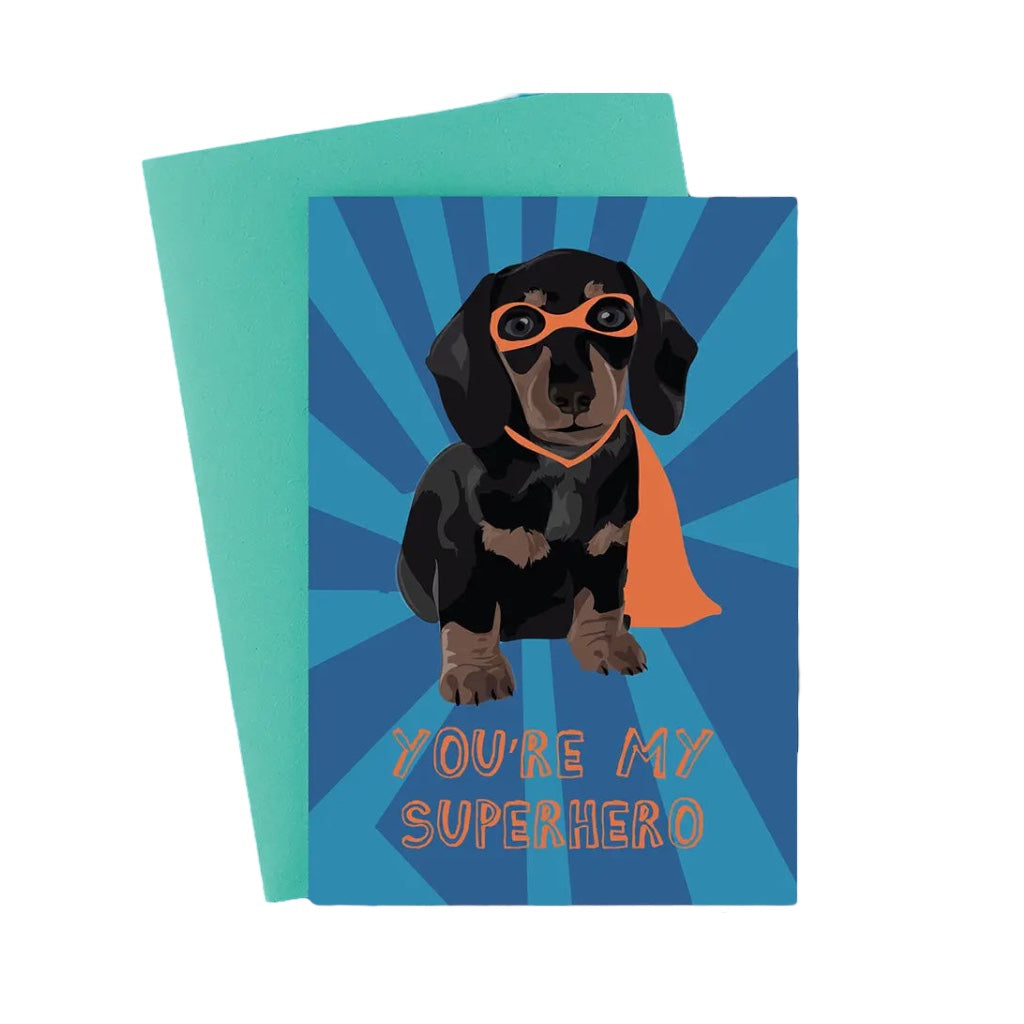 Reggie The Superhero Sausage Dog Card