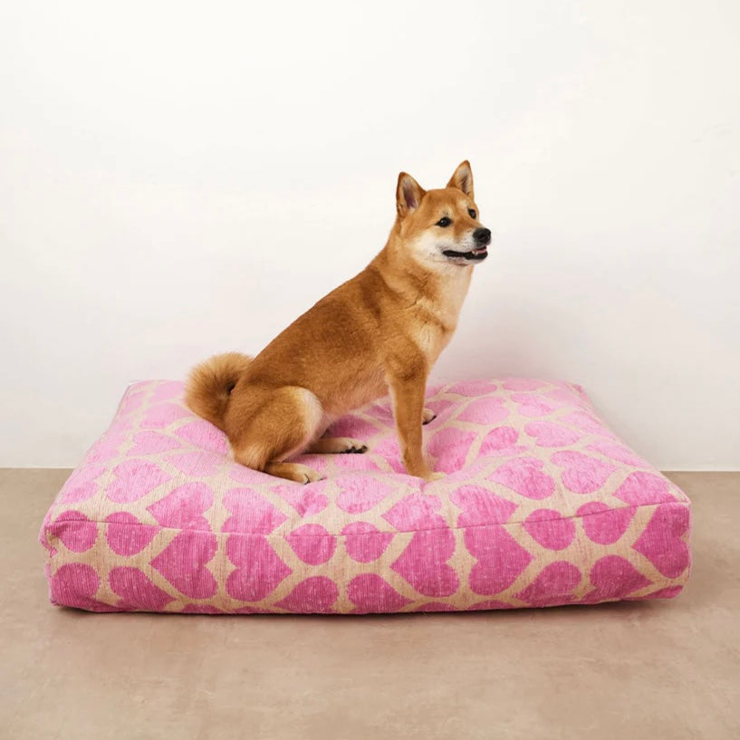 Heart Dog Bed - Beige/Pink