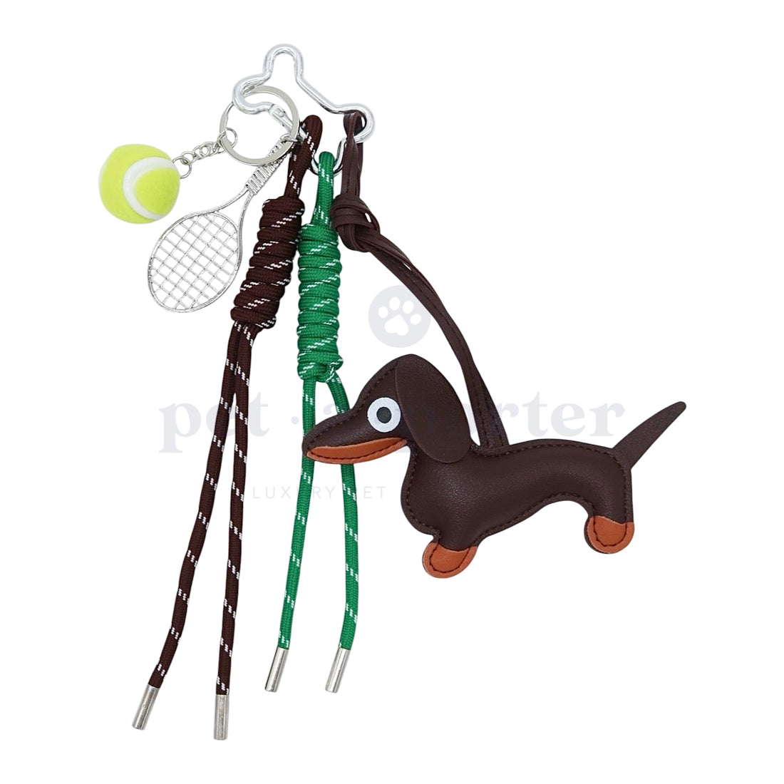 Teckel Bag Charm - Brown Green Tennis