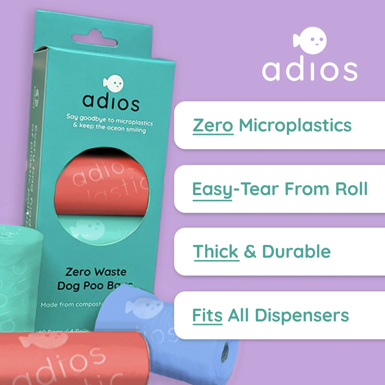 Compostable Dog Poo Bags - 8 Rolls Rainbow