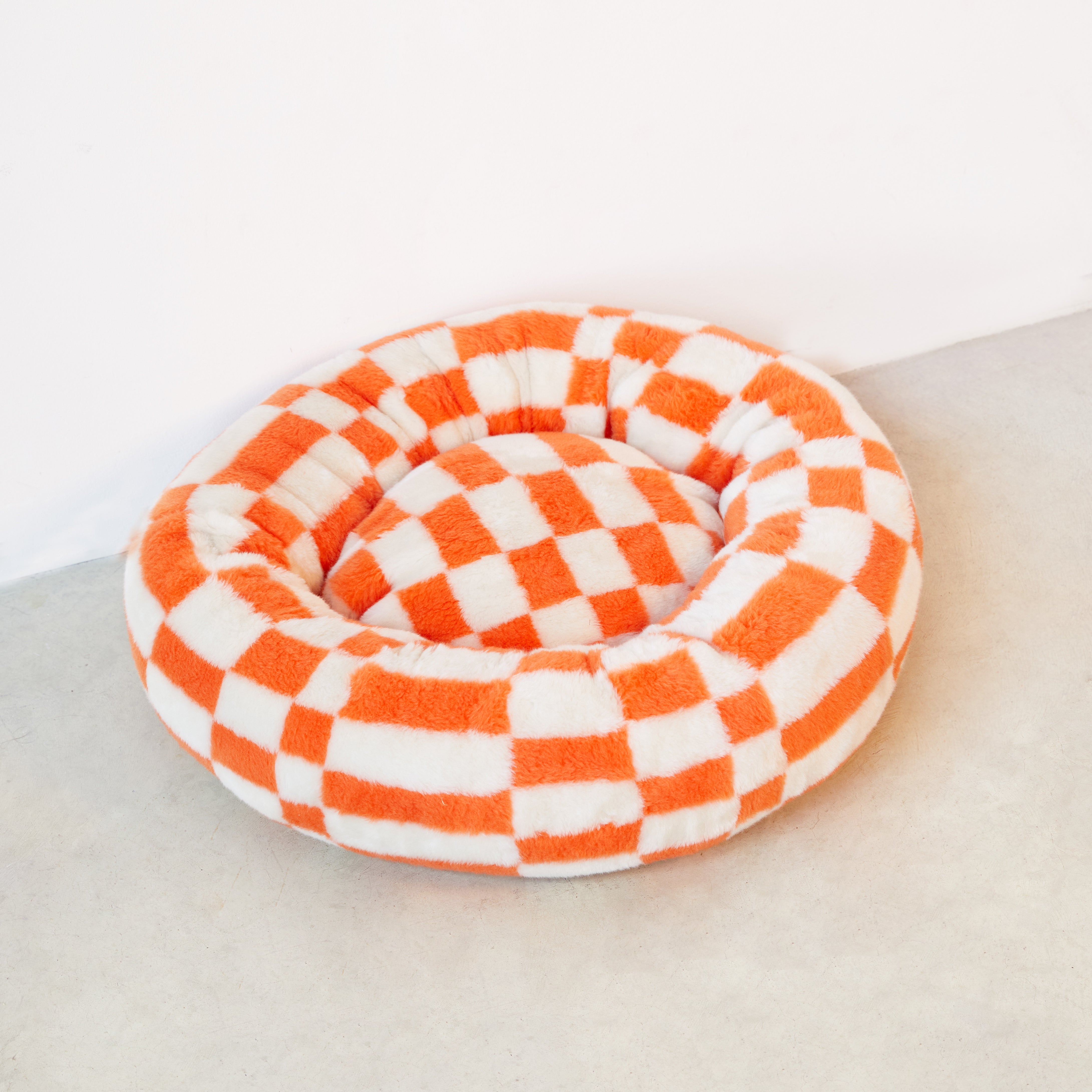 Block Round Dog Bed - Orange/Beige