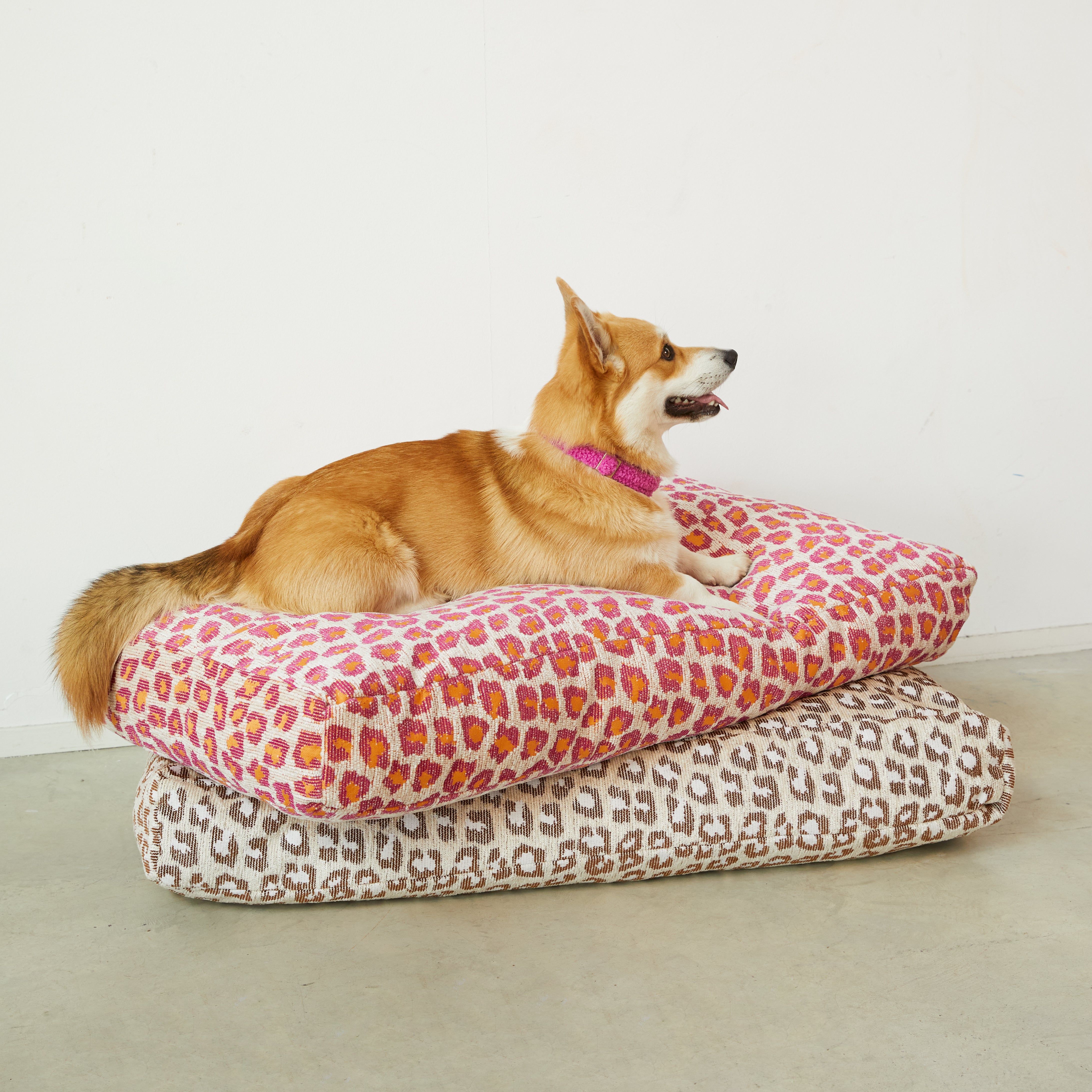 Leopard Dog Bed - Beige/Brown