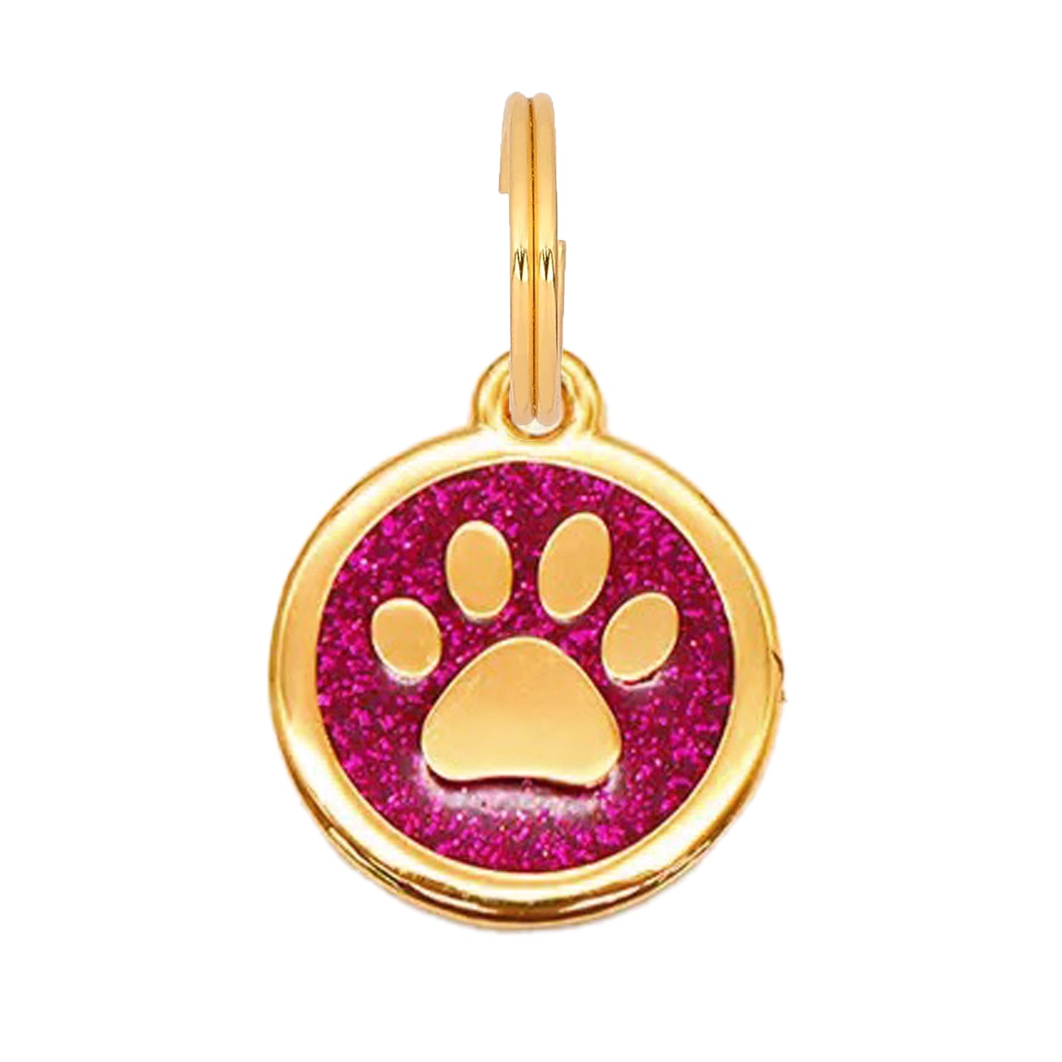 Round Glitter Paw Dog Tag - Fuchsia