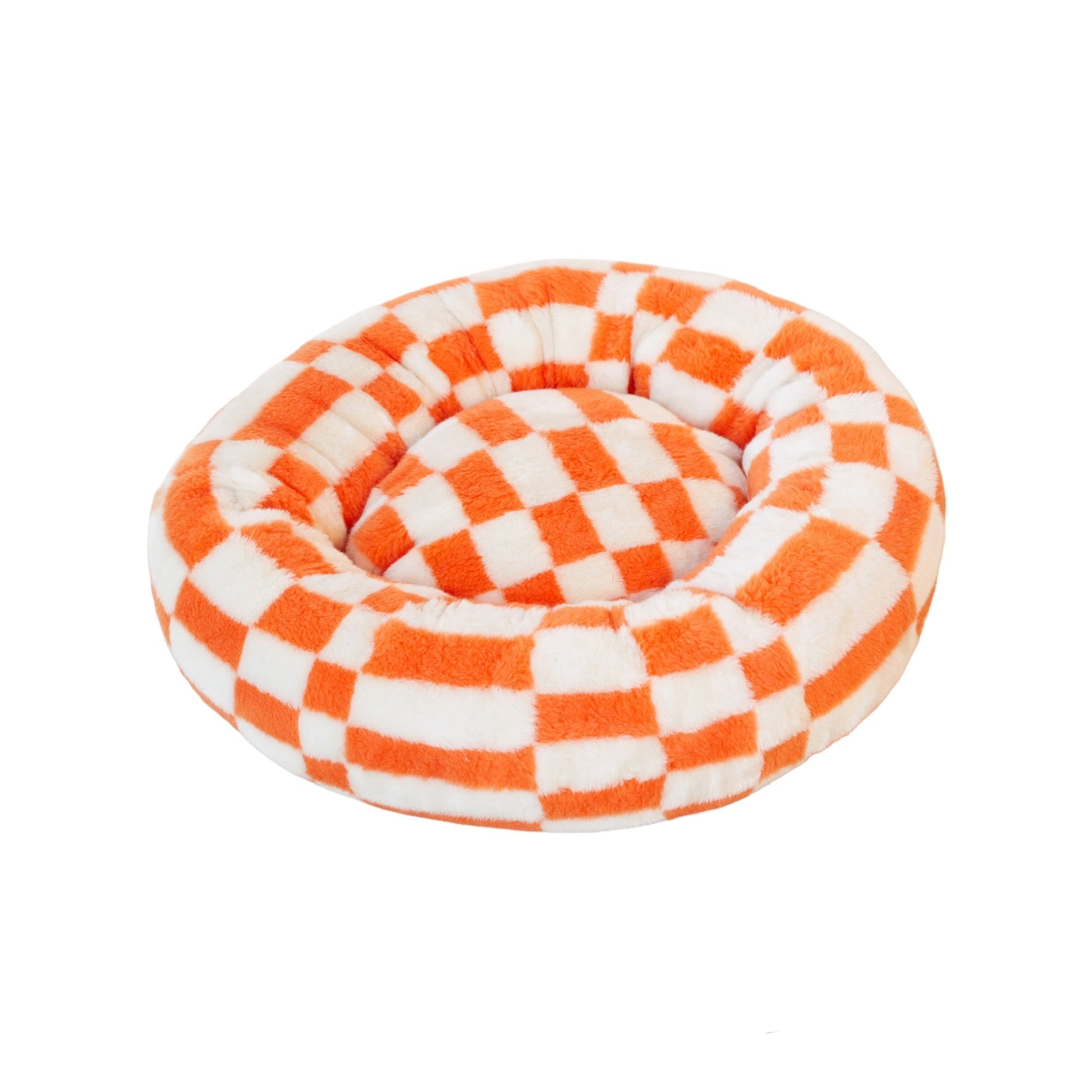 Block Round Dog Bed - Orange/Beige