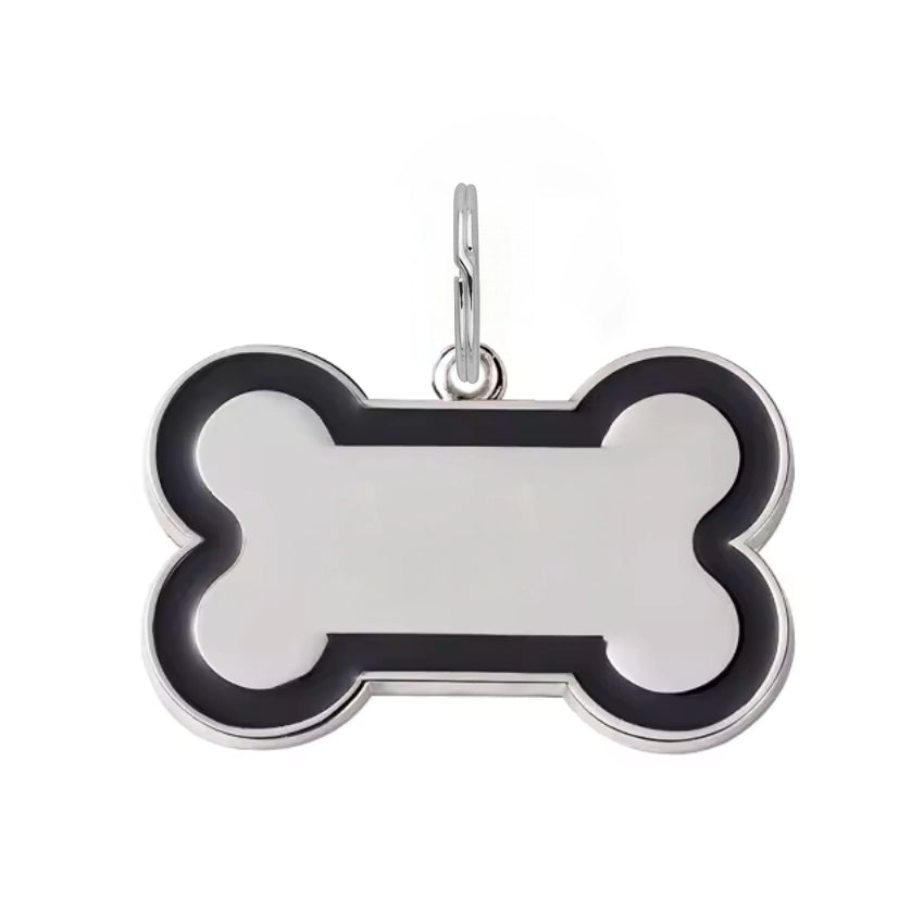 Silver Bone Dog Tag - Black