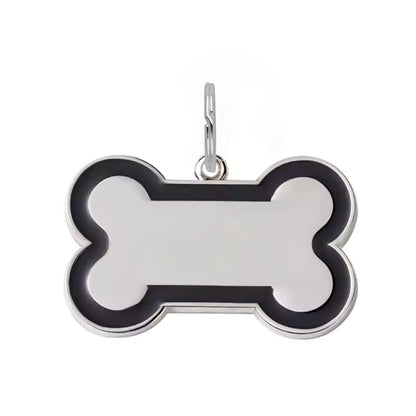 Silver Bone Dog Tag - Black