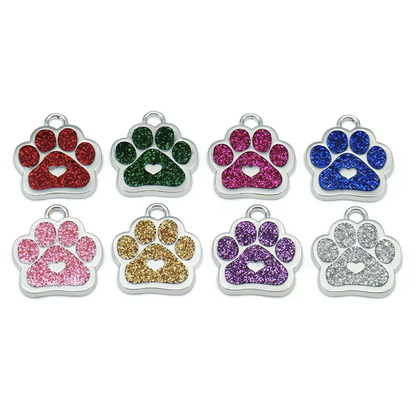 Silver Glitter Paw Dog Tag - Fuchsia