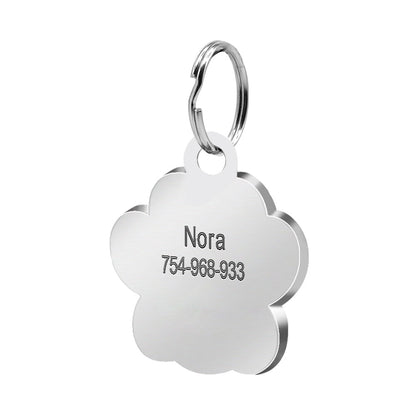 Silver Glitter Paw Dog Tag - Fuchsia