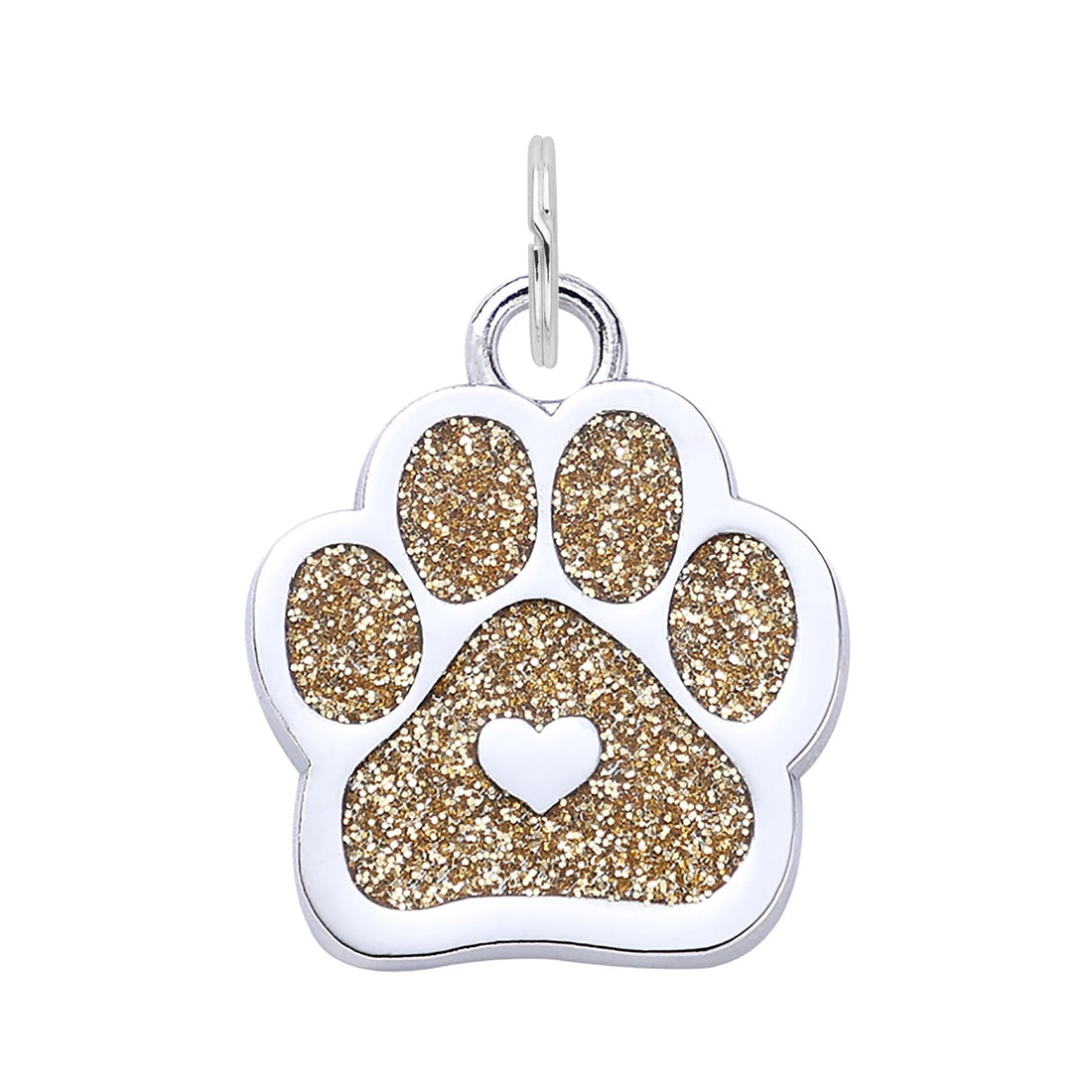 Silver Glitter Paw Dog Tag - Gold