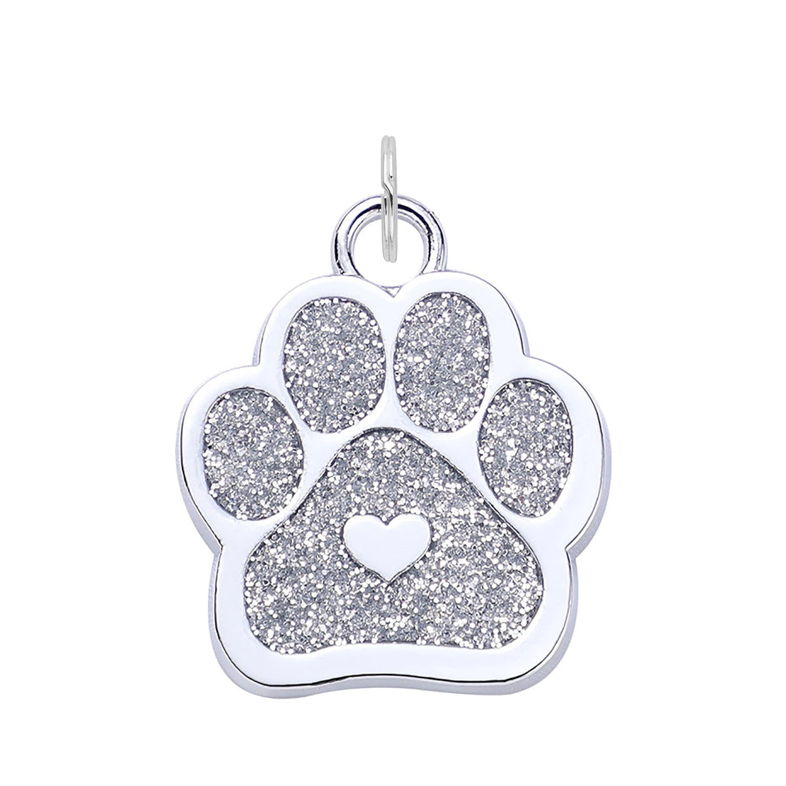 Silver Glitter Paw Dog Tag - Silver