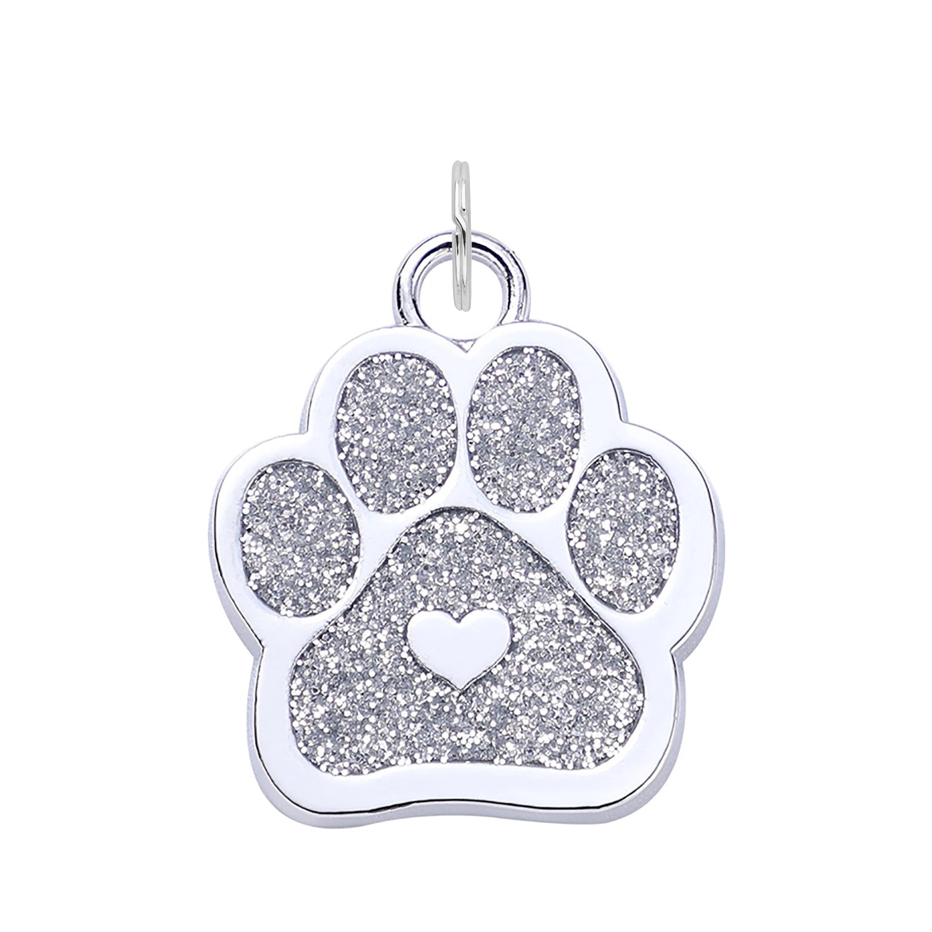 Silver Glitter Paw Dog Tag - Silver