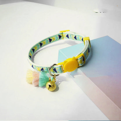 Adjustable Collar with Bell - Mint Yellow Aztec