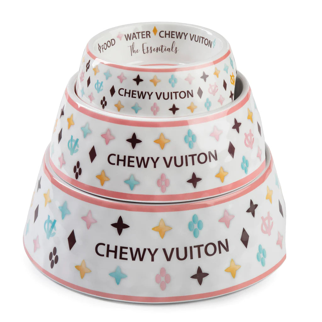 Chewy Vuiton Dog Bowl - White