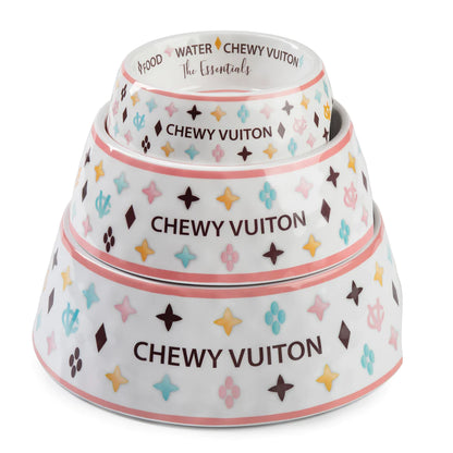 Chewy Vuiton Dog Bowl - White