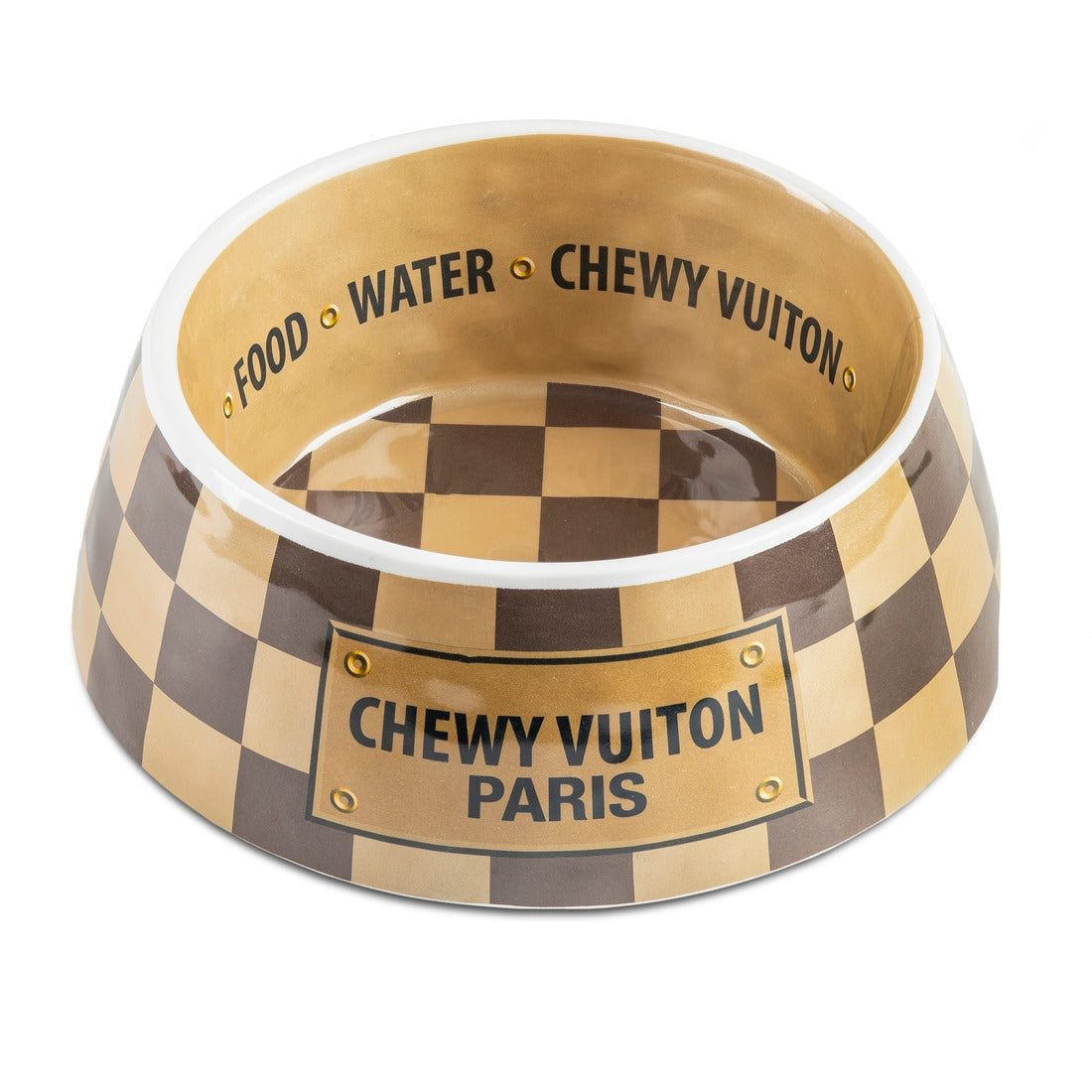 Chewy Vuiton Dog Bowl - Checker