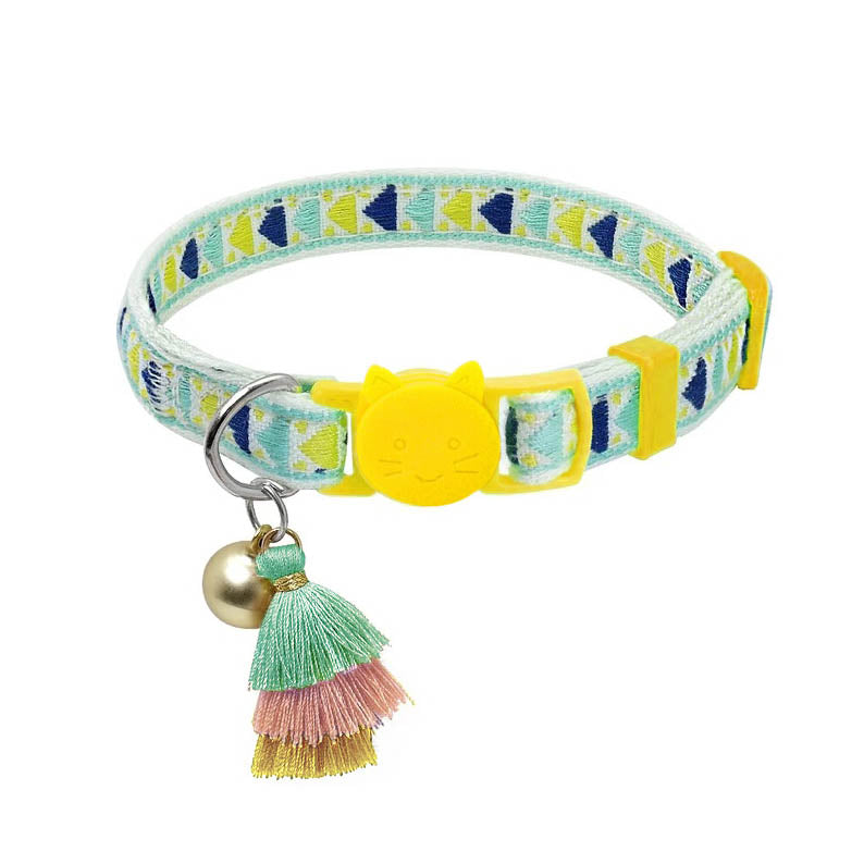 Adjustable Collar with Bell - Mint Yellow Aztec