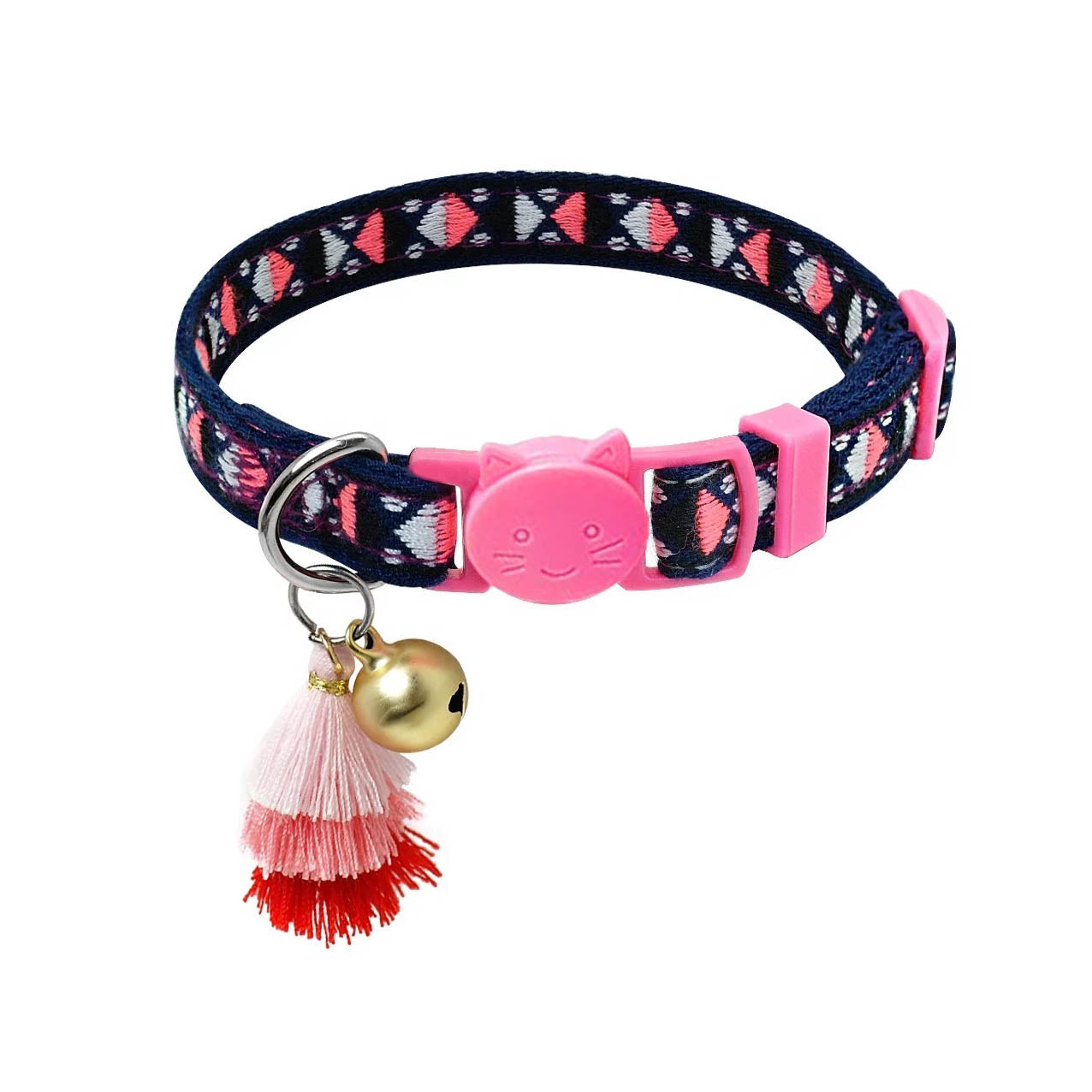 Adjustable Collar with Bell - Navy Pink Aztec