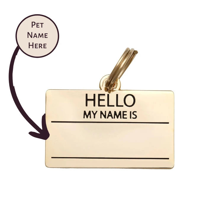 Hello My Name Is Dog Tag - Gold