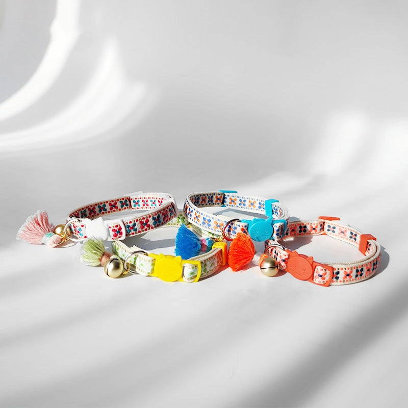 Adjustable Collar with Bell - Orange Bohemian