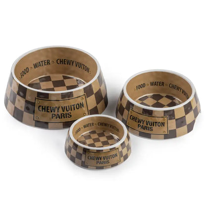 Chewy Vuiton Dog Bowl - Checker