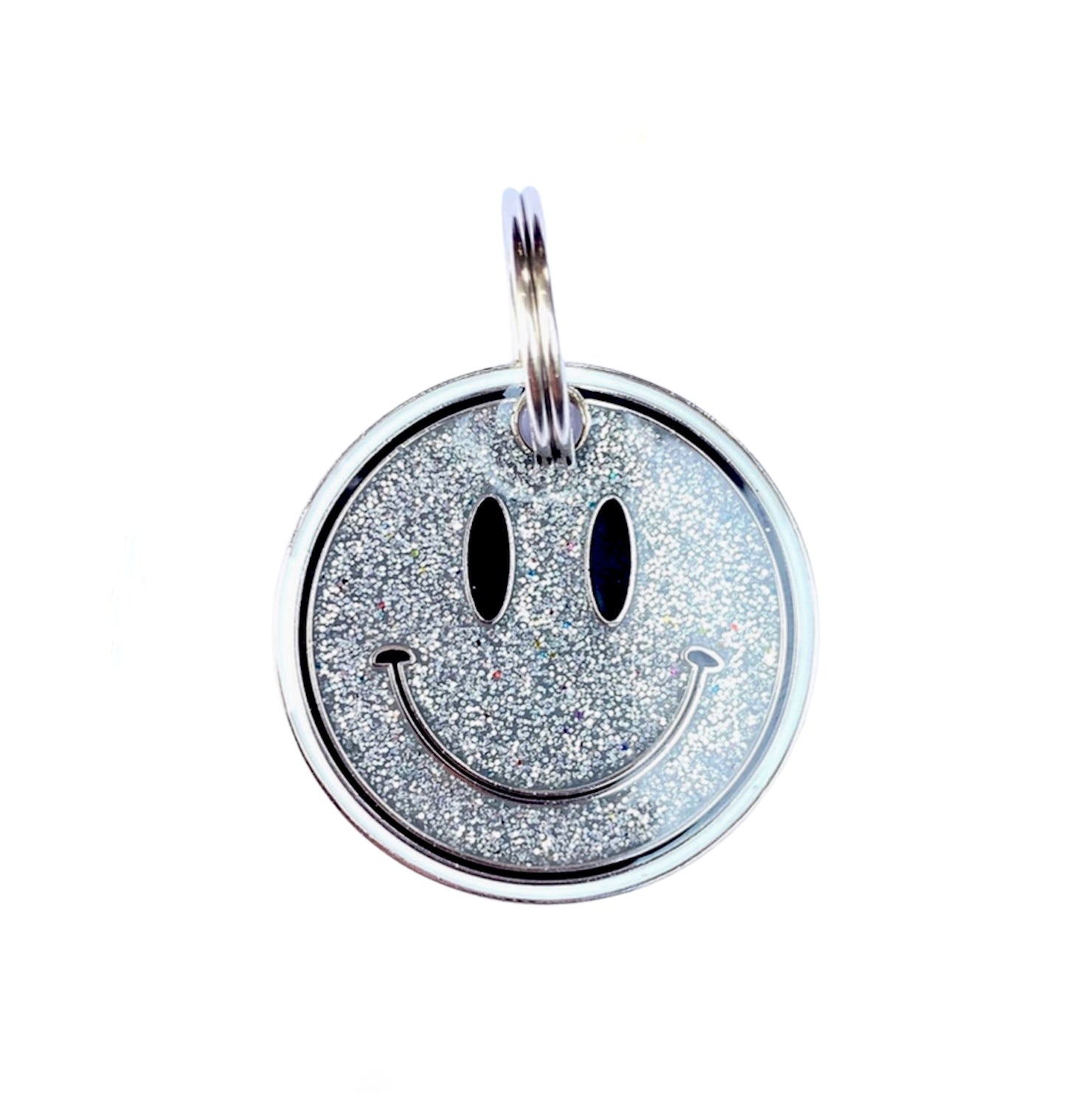 Smiley Tag - Silver Glitter