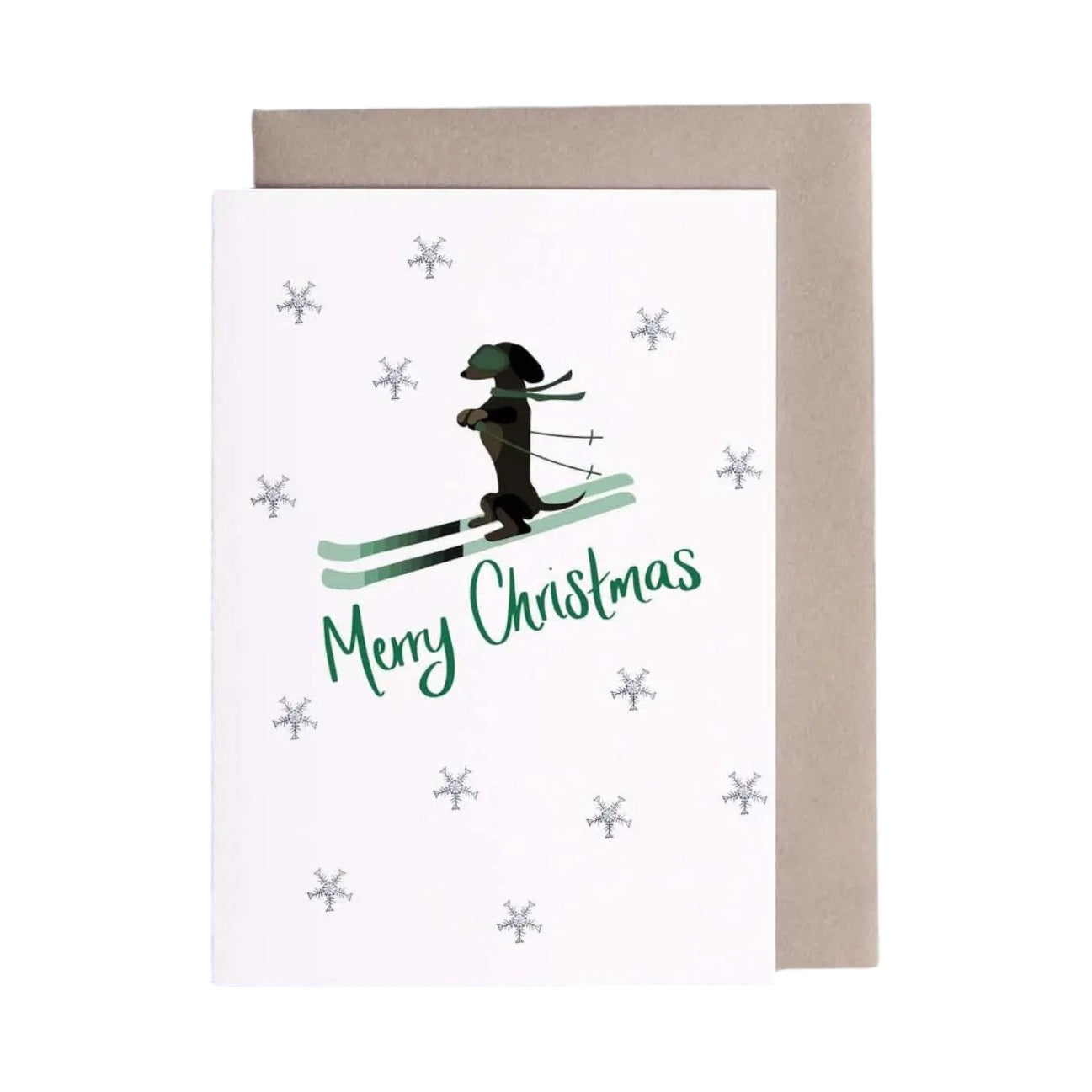 Skiing Sausage Dog Christmas Card